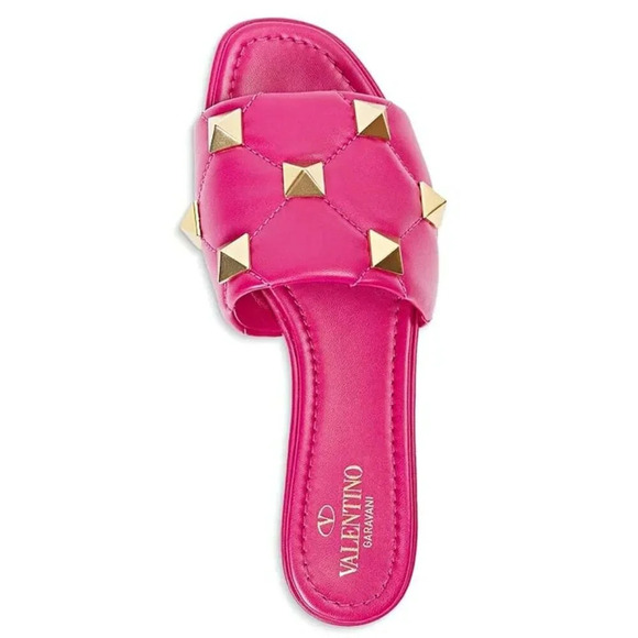 Valentino Garavani Roman Pink & Gold Stud Slide Sandals Size 36 IT (MSRP $920) - Picture 2 of 11